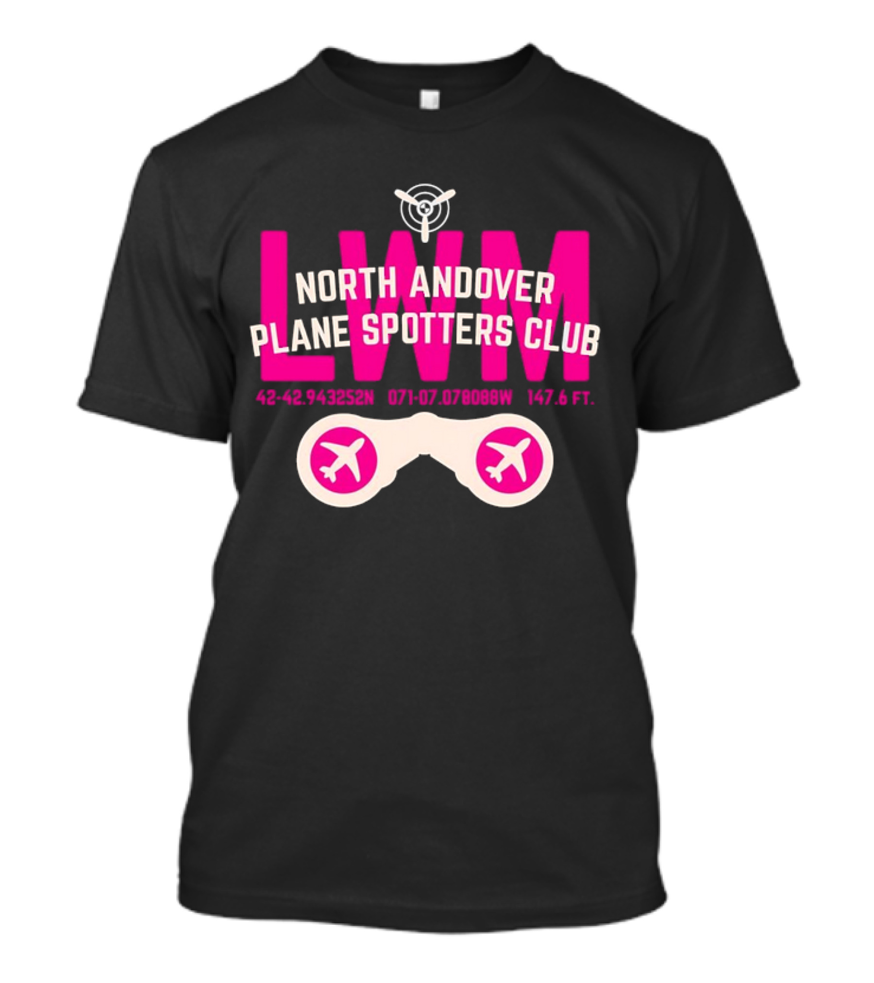 North Andover Plane Spotters Club LWM Coordinates Aviation Enthusiast T-Shirt