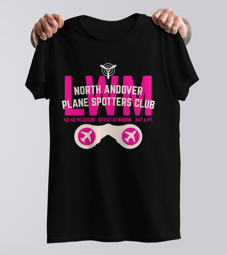 North Andover Plane Spotters Club LWM Coordinates Aviation Enthusiast T-Shirt