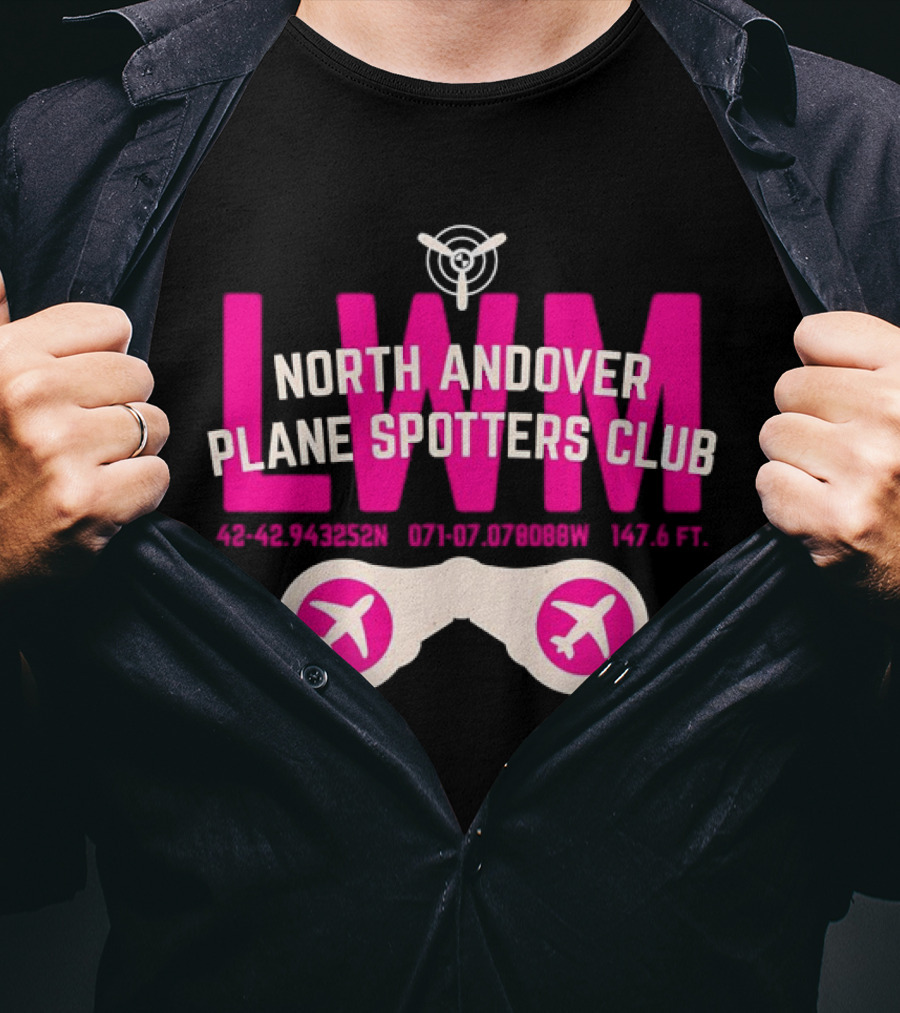 North Andover Plane Spotters Club LWM Coordinates Aviation Enthusiast T-Shirt