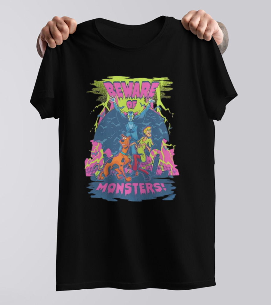 Beware Of Monsters Scooby Doo And Shaggy In Haunted Scene T-Shirt
