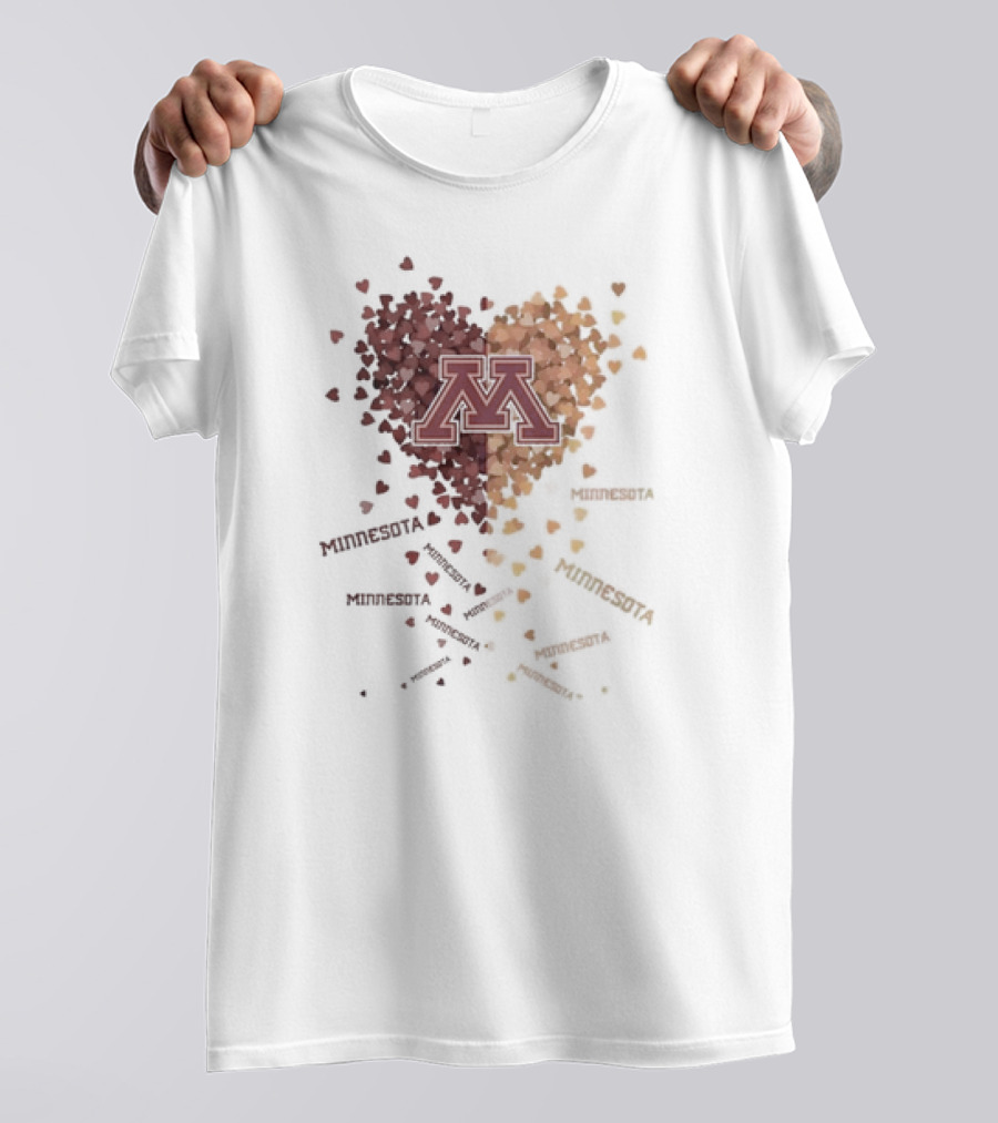 Heart Of Minnesota Golden Gopher With Maroon Gold M Hearts T-Shirt