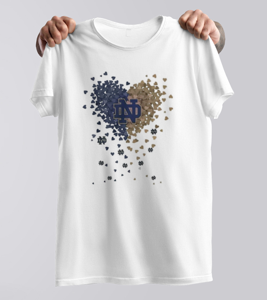 Heart Full Of Notre Dame Fighting Irish ND Logo And Blue Gold Hearts T-Shirt