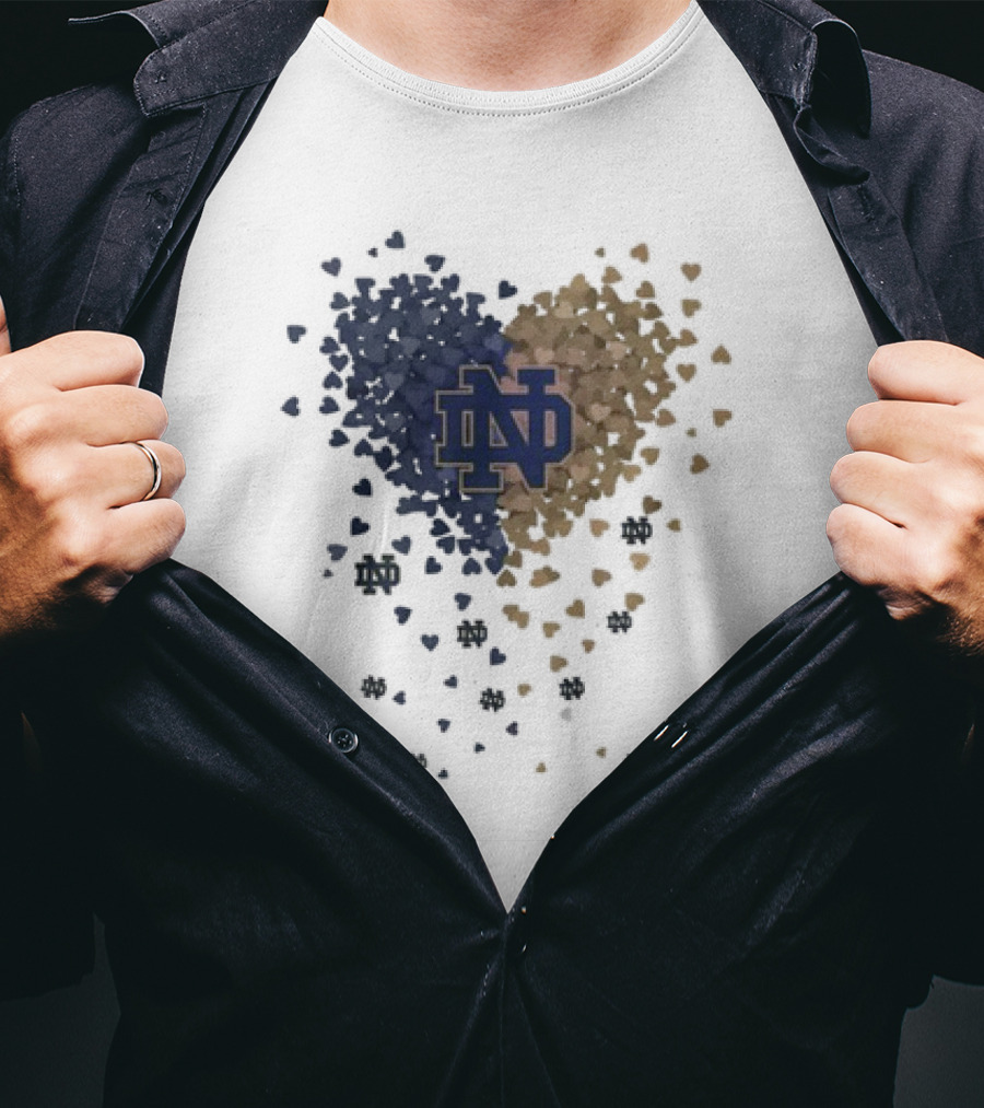 Heart Full Of Notre Dame Fighting Irish ND Logo And Blue Gold Hearts T-Shirt