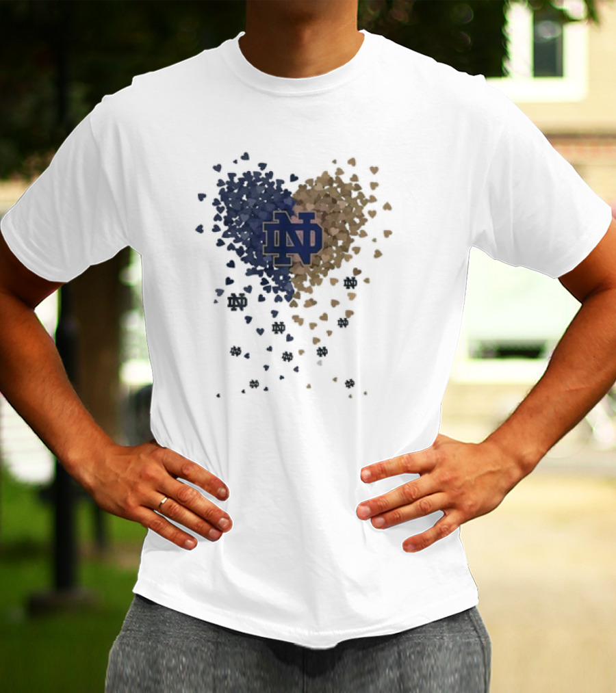 Heart Full Of Notre Dame Fighting Irish ND Logo And Blue Gold Hearts T-Shirt