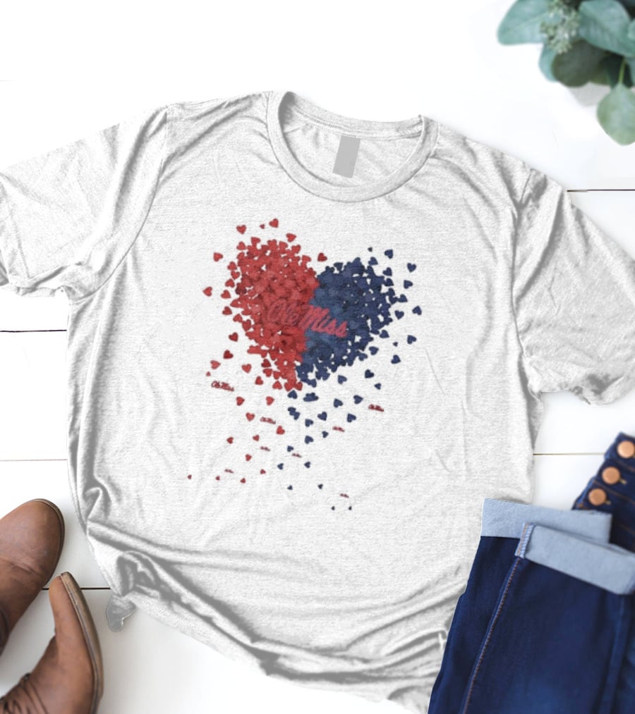 Ole Miss Heart Design With Red And Blue Hearts T-Shirt
