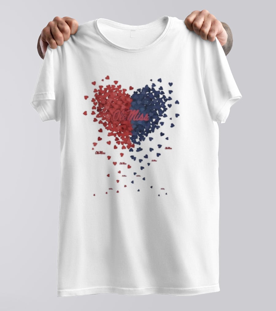 Ole Miss Heart Design With Red And Blue Hearts T-Shirt