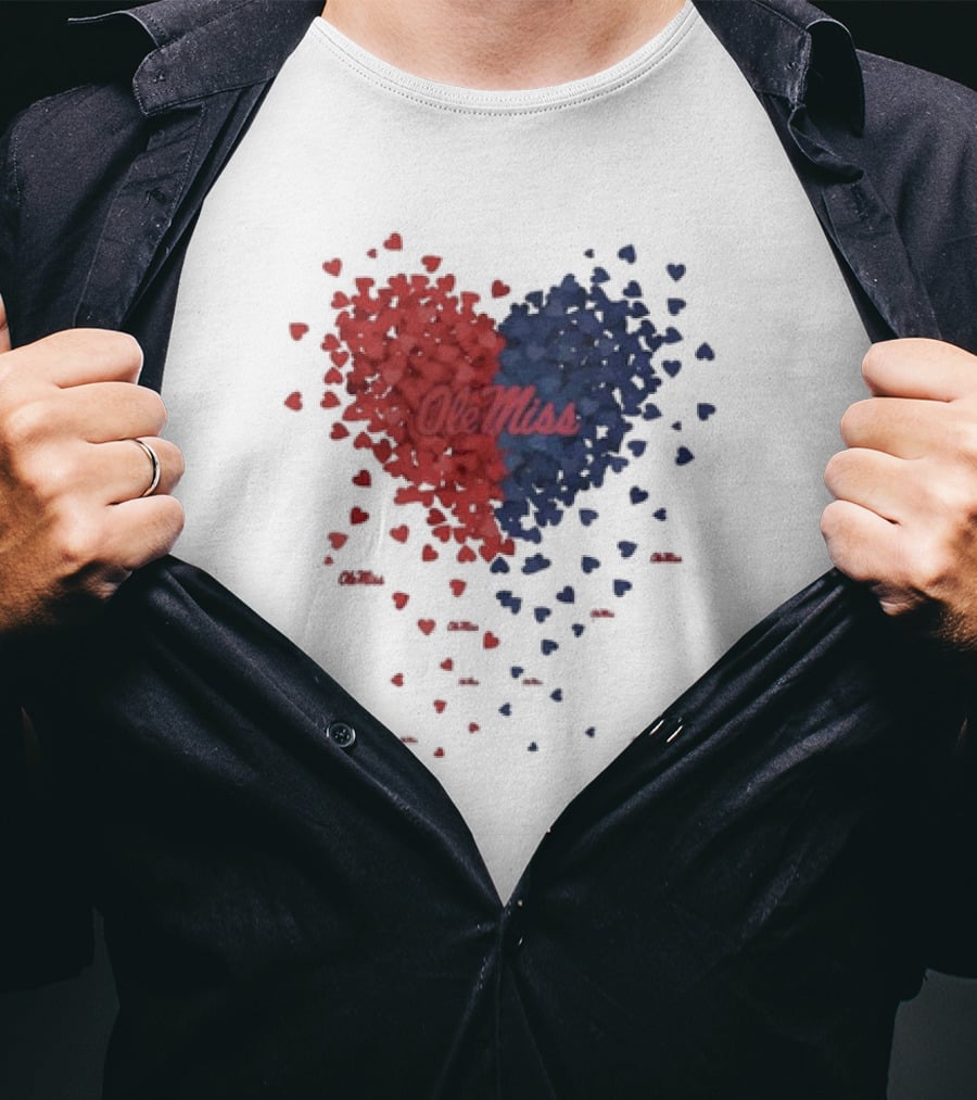 Ole Miss Heart Design With Red And Blue Hearts T-Shirt
