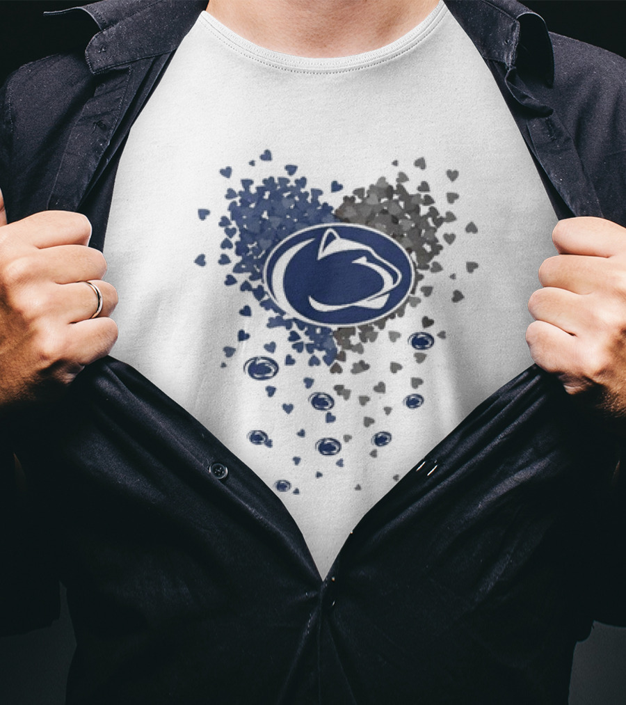 Heart Full Of Penn State Nittany Lions Pride Blue And Gray Logo Hearts T-Shirt