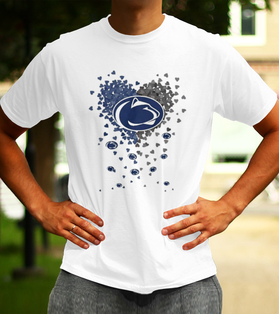 Heart Full Of Penn State Nittany Lions Pride Blue And Gray Logo Hearts T-Shirt