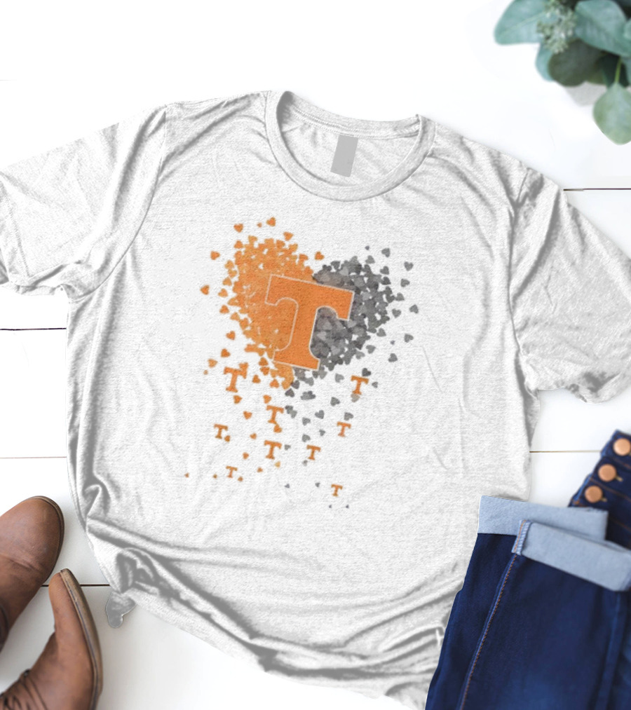 Heart Of Tennessee T With Orange And Gray Hearts T-Shirt