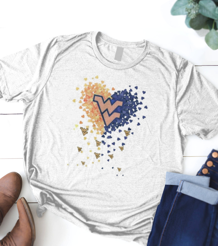 Heart Full Of West Virginia Mountaineers WV Logo And Colorful Hearts T-Shirt