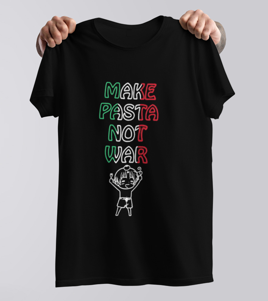 MAKE PASTA NOT WAR Funny Cartoon Character T-Shirt