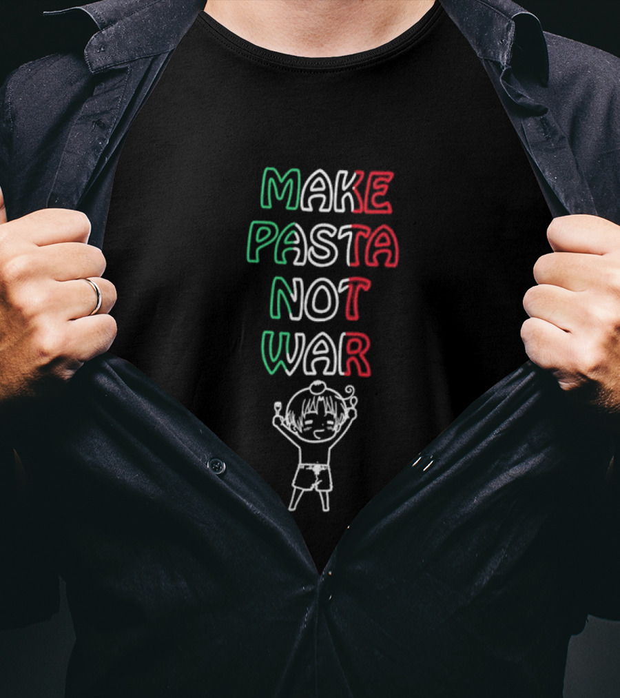 MAKE PASTA NOT WAR Funny Cartoon Character T-Shirt