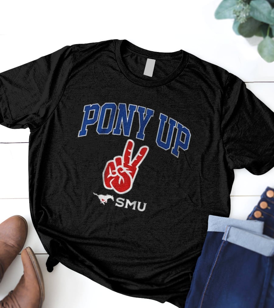 SMU Mustangs Pony Up Victory Hand Gesture T-Shirt
