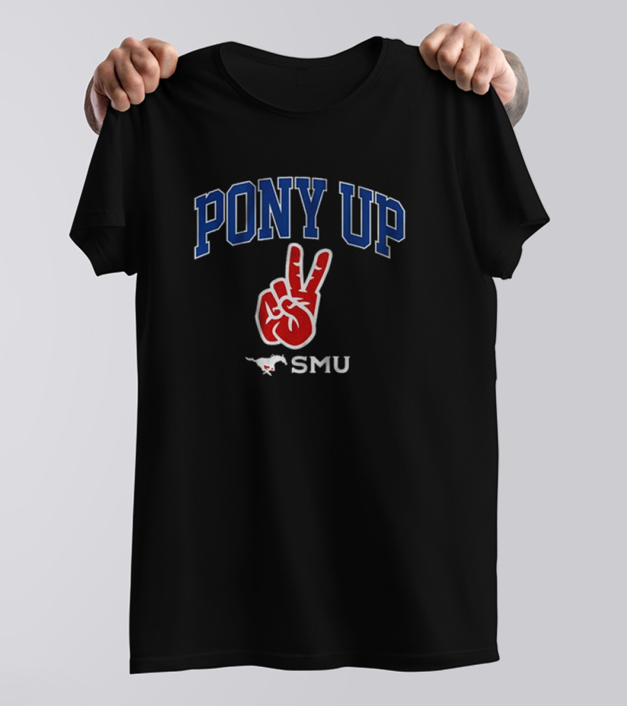 SMU Mustangs Pony Up Victory Hand Gesture T-Shirt