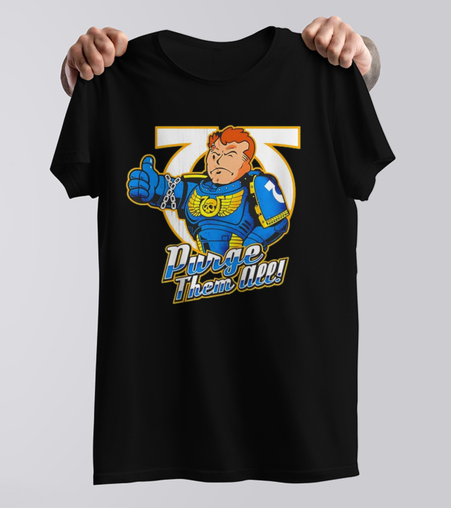Demetrian Titus Warhammer 40K X Vault Boy Purge Them All Iconic Crossover Mashup T-Shirt