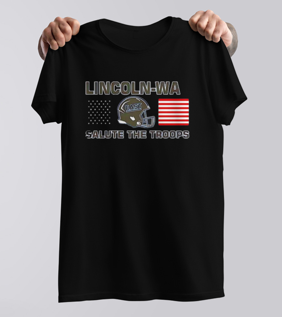 Lincoln-Way East Salute The Troops Helmet American Flag T-Shirt