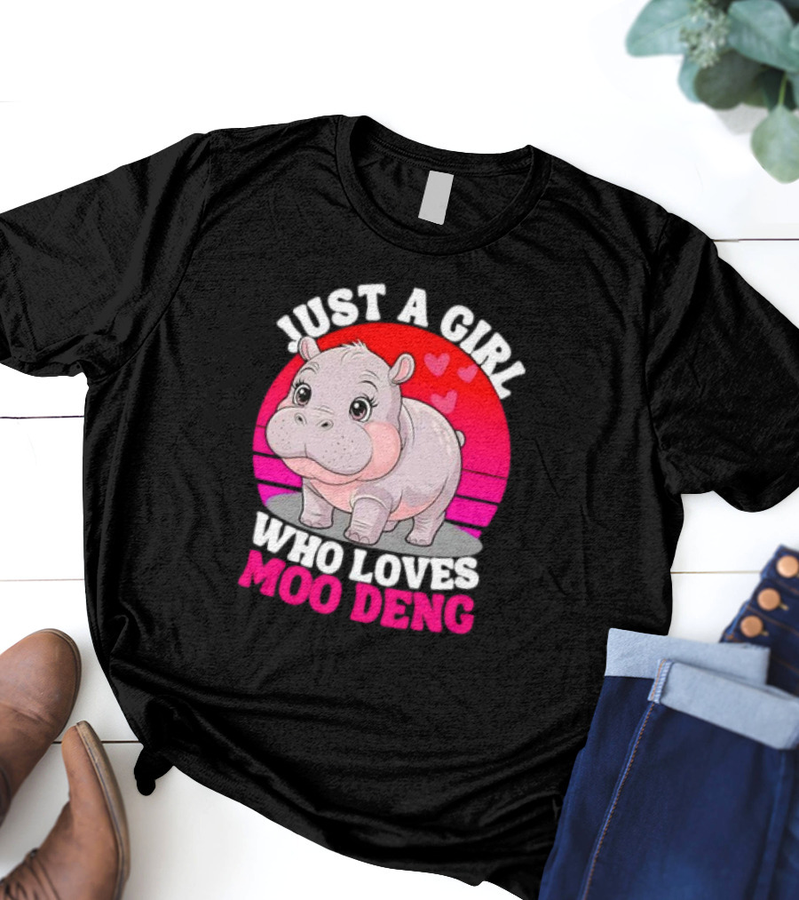 Just A Girl Who Loves Moo Deng Cute Baby Hippo Retro T-Shirt
