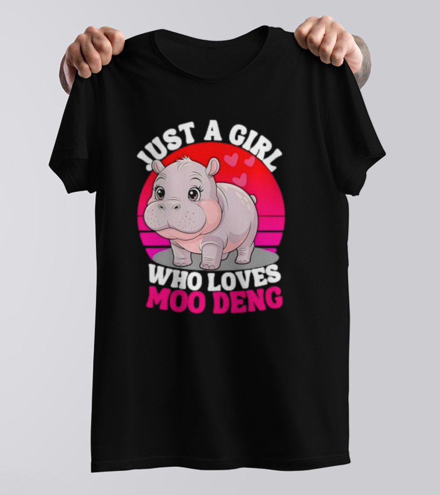 Just A Girl Who Loves Moo Deng Cute Baby Hippo Retro T-Shirt
