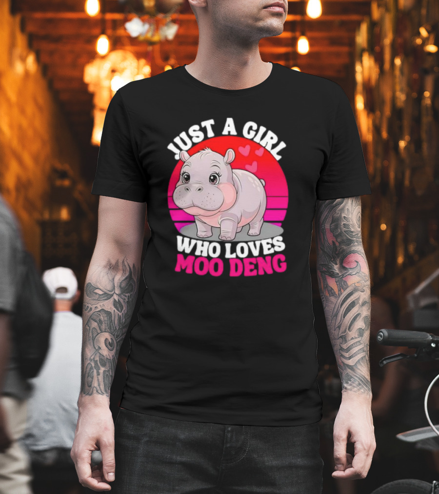 Just A Girl Who Loves Moo Deng Cute Baby Hippo Retro T-Shirt