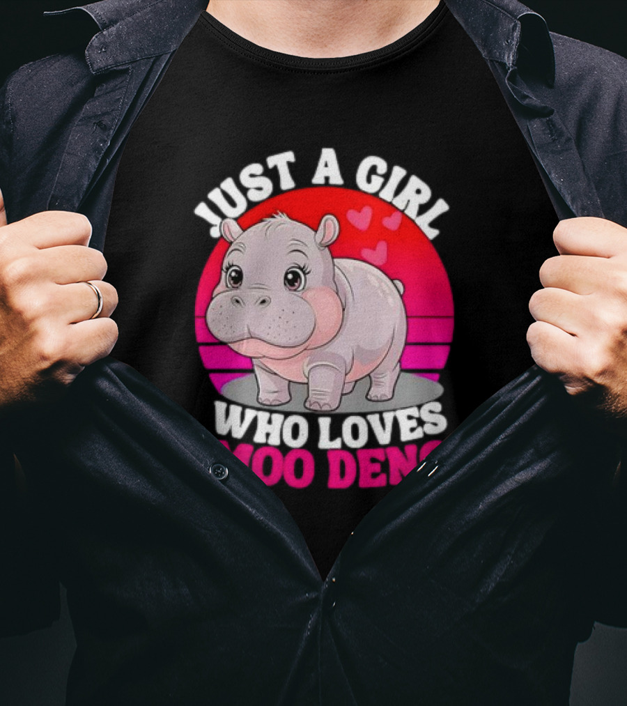 Just A Girl Who Loves Moo Deng Cute Baby Hippo Retro T-Shirt