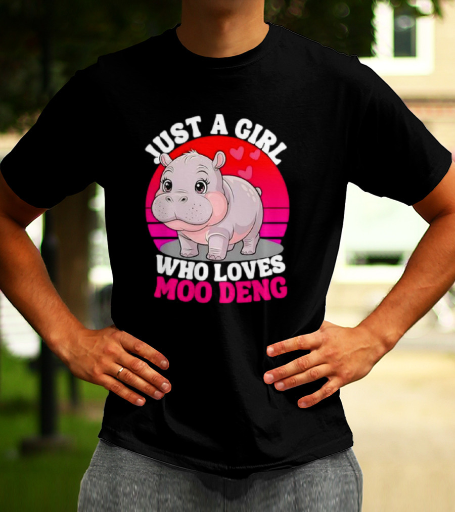 Just A Girl Who Loves Moo Deng Cute Baby Hippo Retro T-Shirt