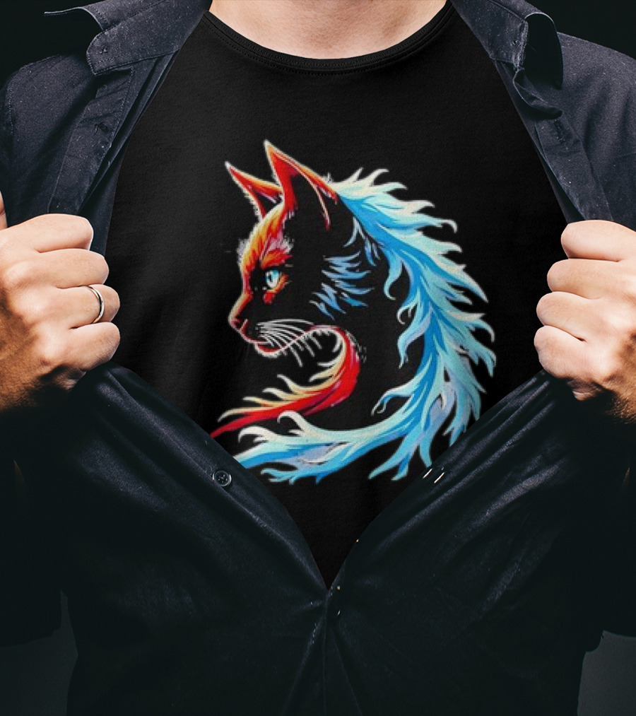 Retro Blue Cat Wave Cat Ladies Cat Lover T-Shirt