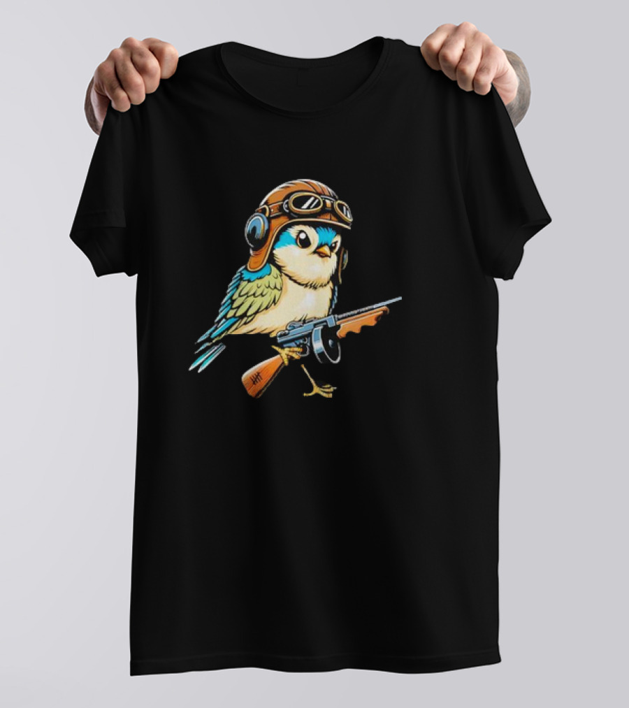 Warbird Meme Fun Bird Wearing Aviator Goggles With Rifle T-Shirt