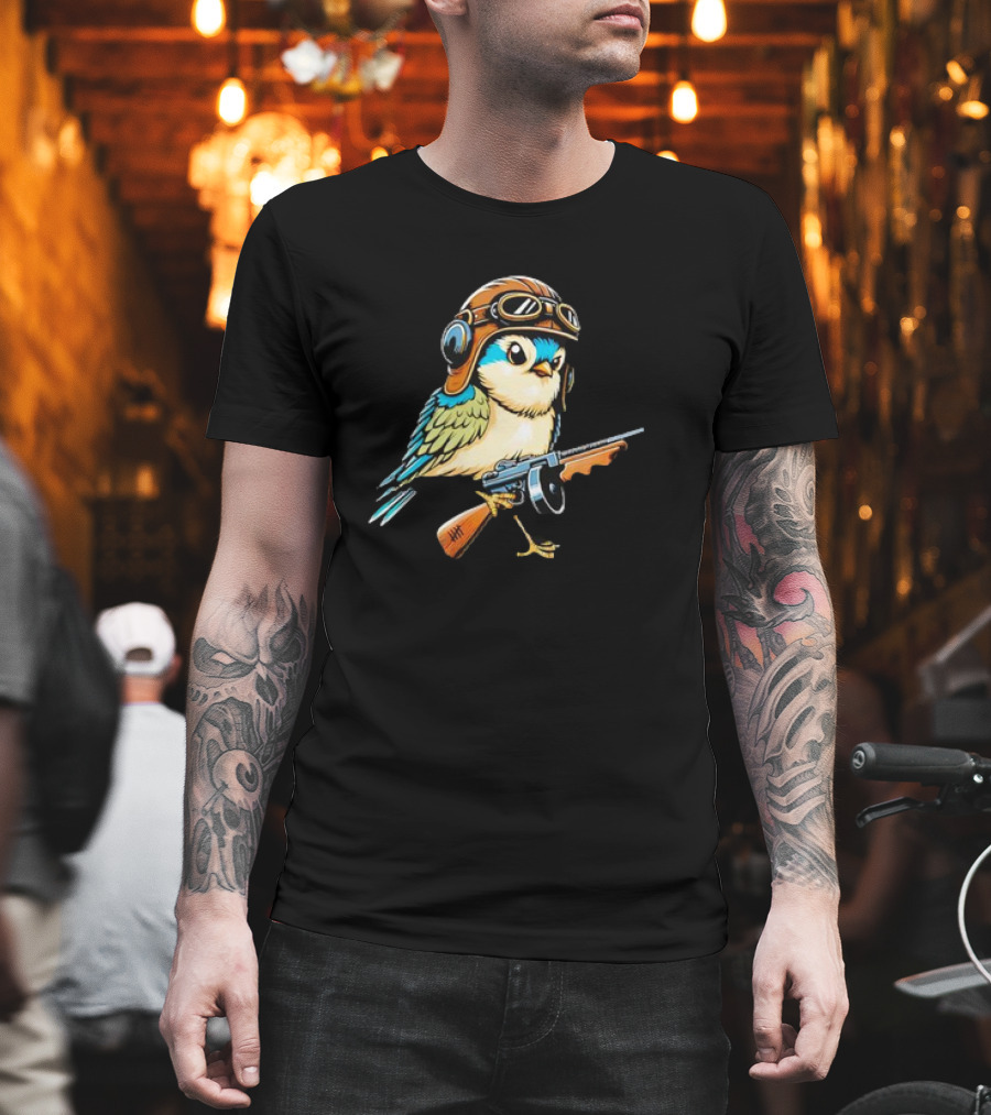 Warbird Meme Fun Bird Wearing Aviator Goggles With Rifle T-Shirt