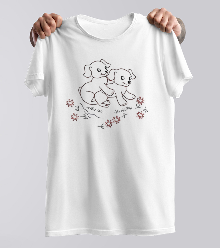 Prezoh Dogmination Funny Puppies Illustration Flowers T-Shirt