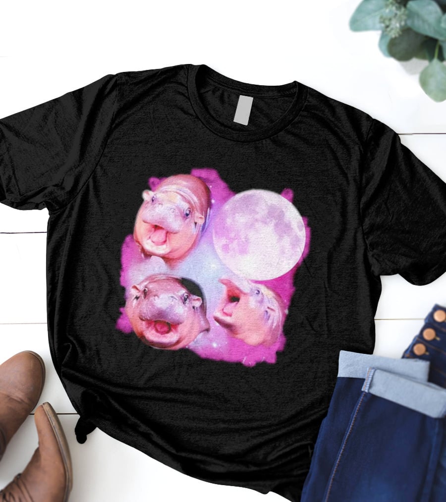 Cute Moo Deng Pink Moon Trio T-Shirt