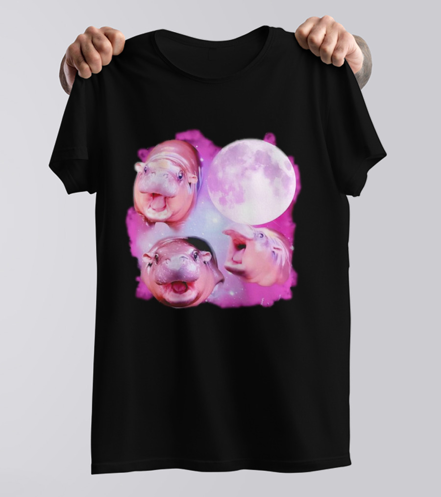 Cute Moo Deng Pink Moon Trio T-Shirt