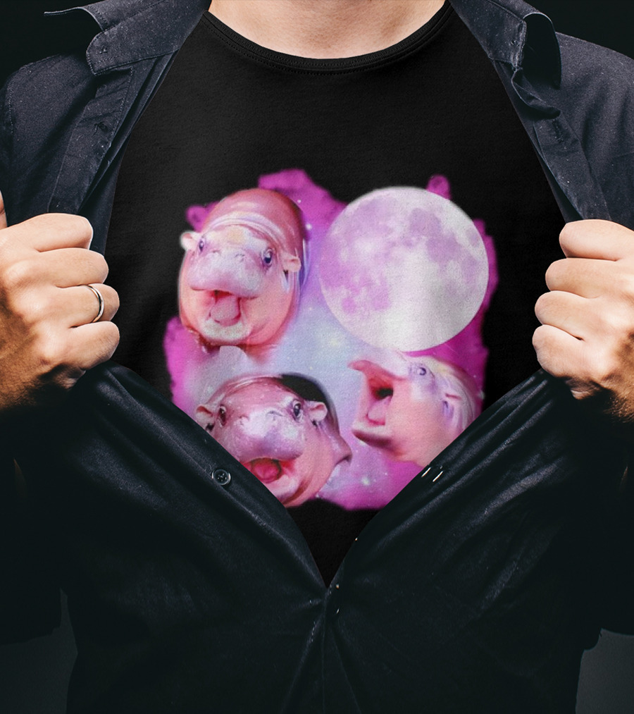 Cute Moo Deng Pink Moon Trio T-Shirt