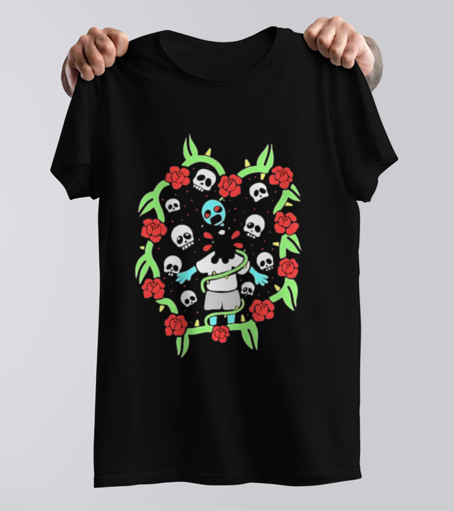 Zombie Surrounded By Roses And Skulls T-Shirt