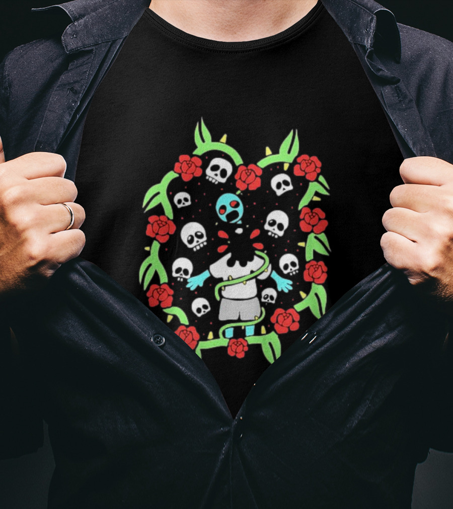 Zombie Surrounded By Roses And Skulls T-Shirt