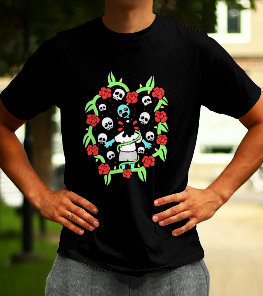 Zombie Surrounded By Roses And Skulls T-Shirt