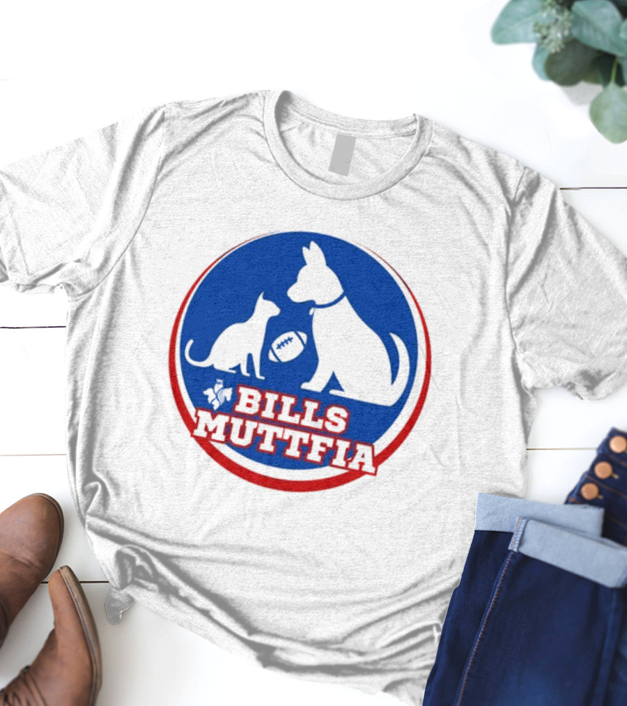 Buffalo Bills Muttfia Bills Muttfia Silhouette With Dog Cat Football T-Shirt