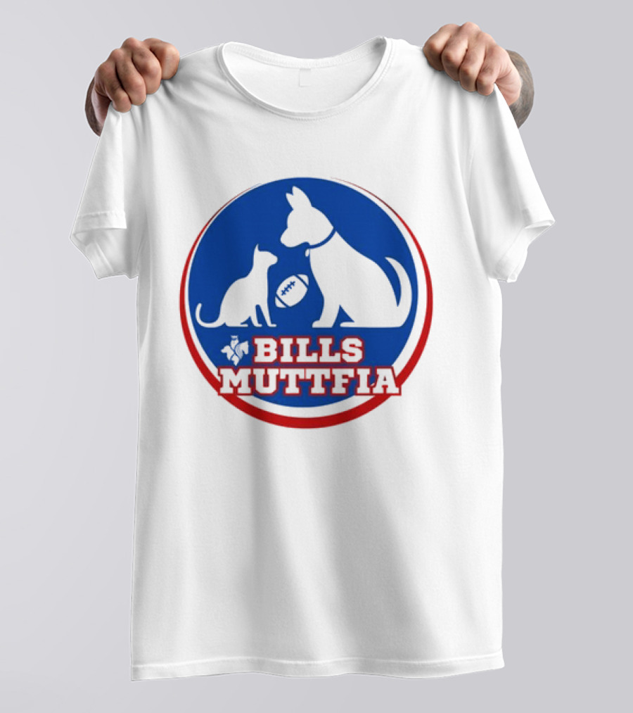 Buffalo Bills Muttfia Bills Muttfia Silhouette With Dog Cat Football T-Shirt