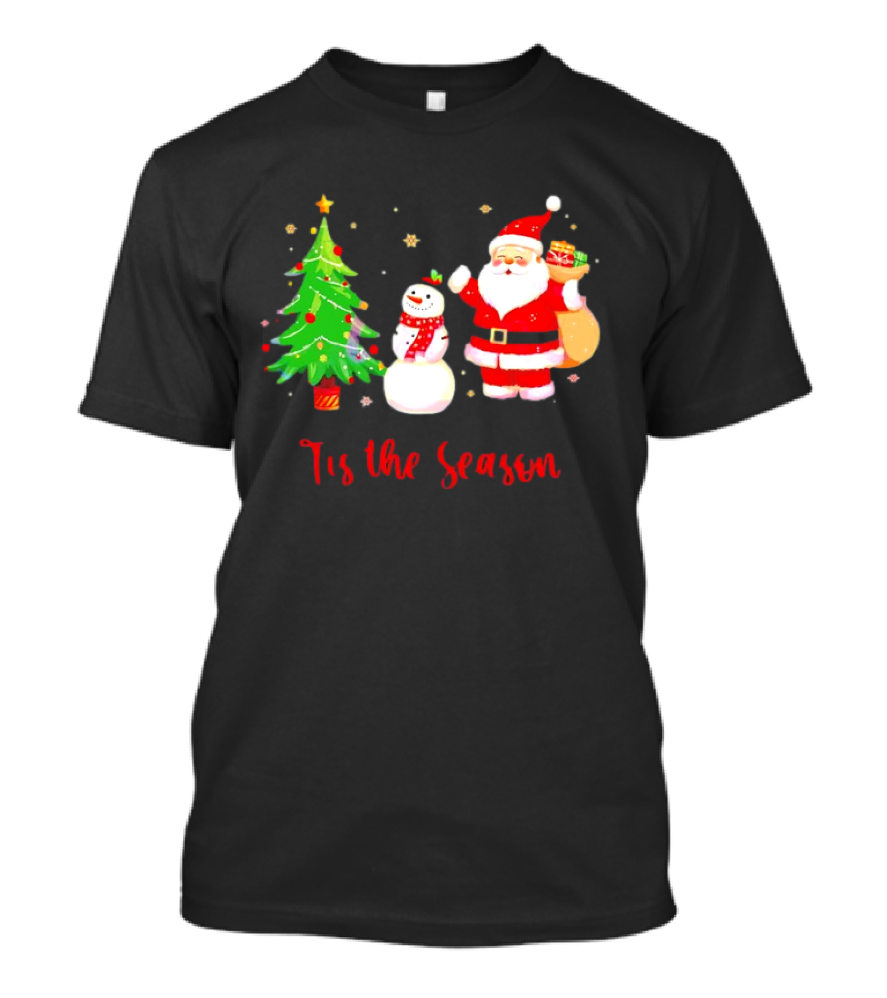 Tis The Season Santa Claus Snowman Christmas Tree T-Shirt