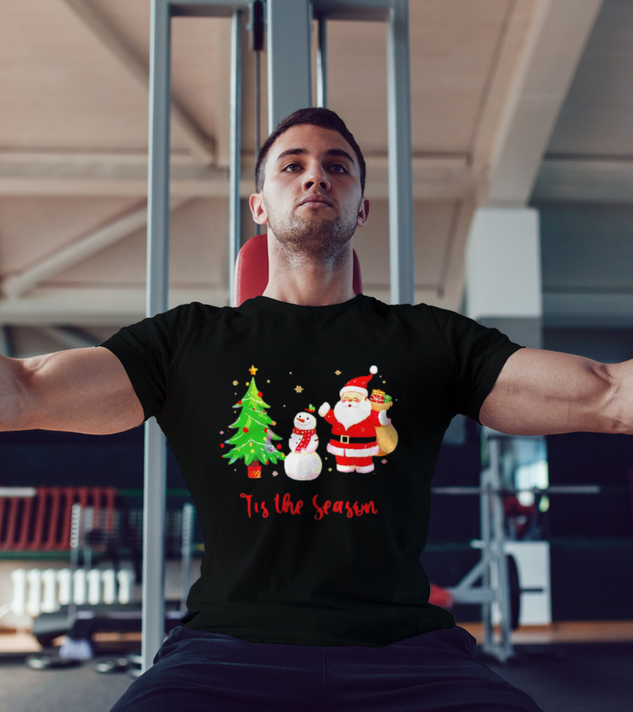 Tis The Season Santa Claus Snowman Christmas Tree T-Shirt