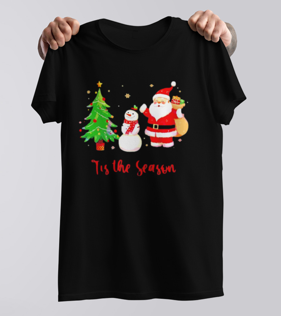 Tis The Season Santa Claus Snowman Christmas Tree T-Shirt