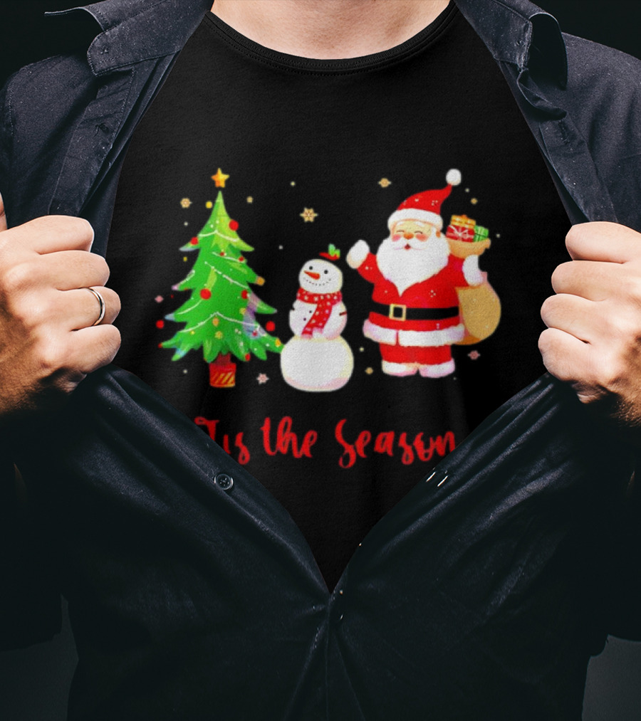 Tis The Season Santa Claus Snowman Christmas Tree T-Shirt