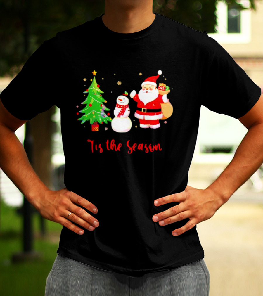 Tis The Season Santa Claus Snowman Christmas Tree T-Shirt