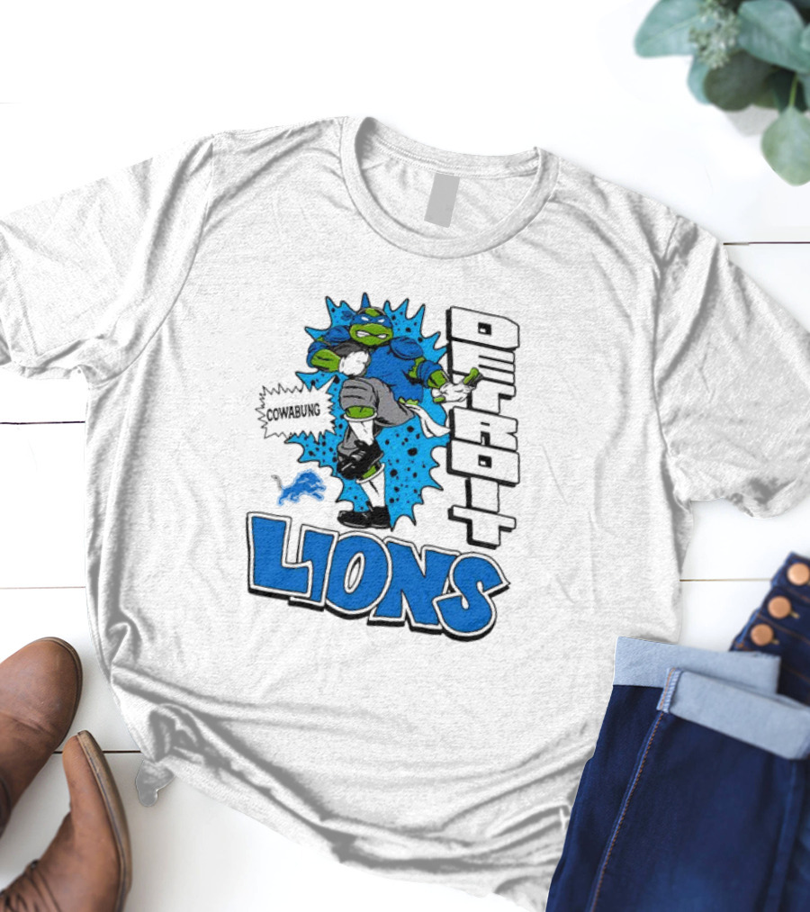 Leonardo Ninja Turtles Cowabunga Detroit Lions Football T-Shirt