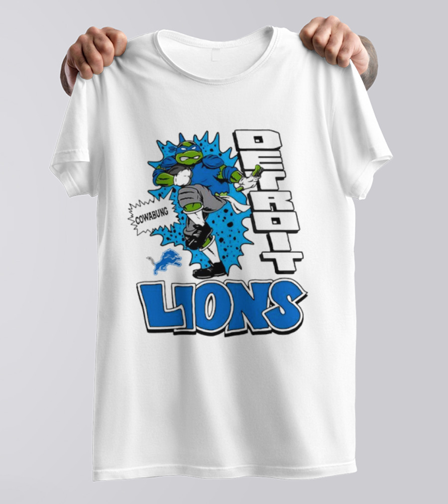 Leonardo Ninja Turtles Cowabunga Detroit Lions Football T-Shirt