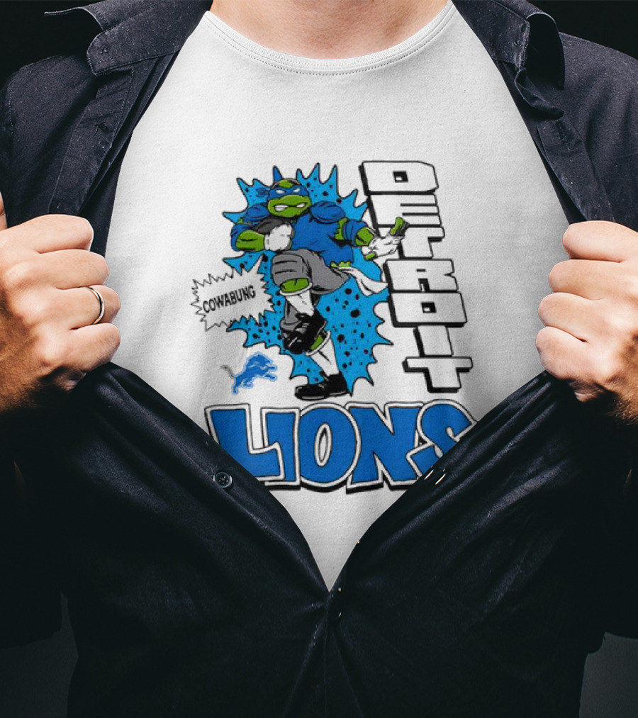 Leonardo Ninja Turtles Cowabunga Detroit Lions Football T-Shirt
