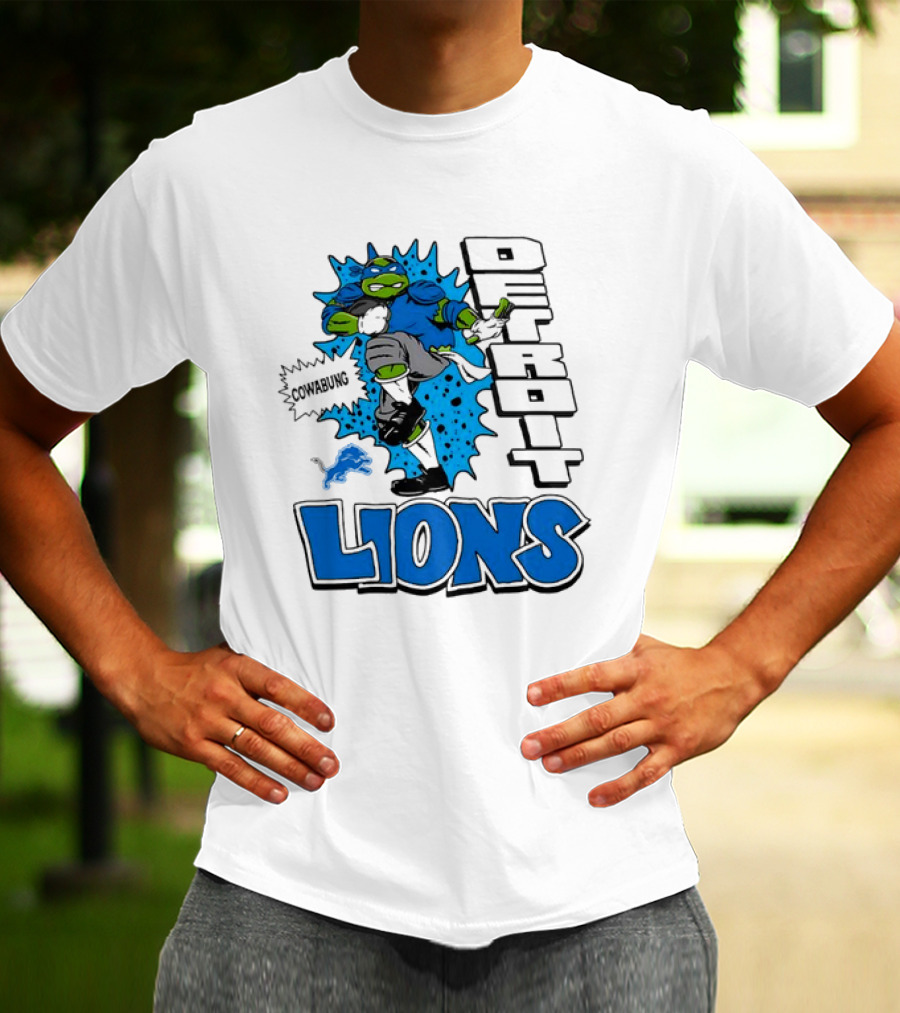 Leonardo Ninja Turtles Cowabunga Detroit Lions Football T-Shirt