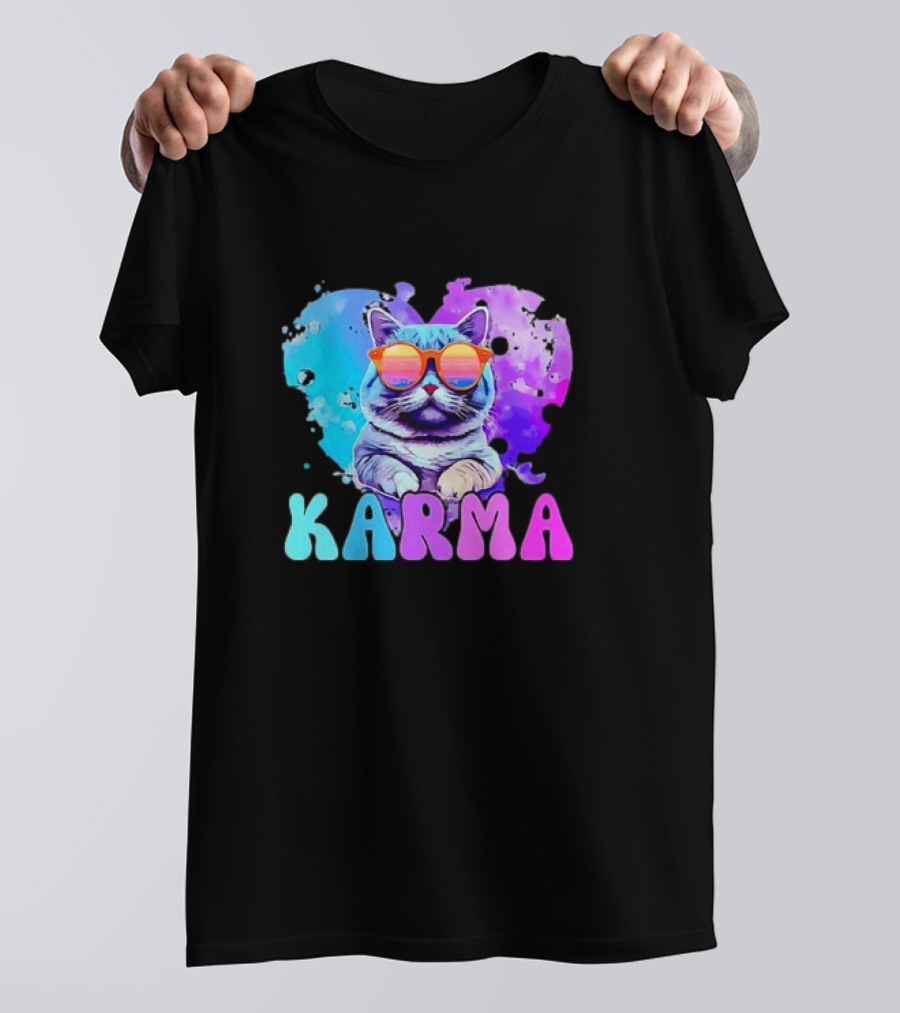 Cat Lover Karma Heart Shape Retro Sunglasses T-Shirt