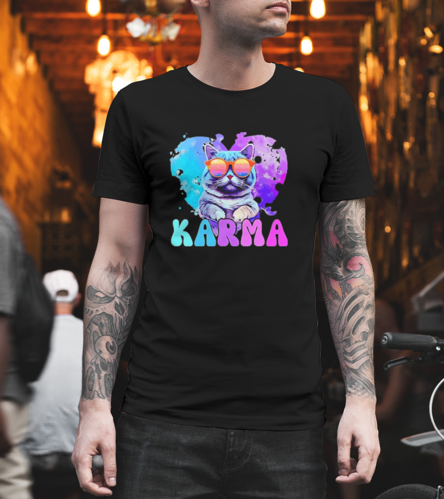 Cat Lover Karma Heart Shape Retro Sunglasses T-Shirt