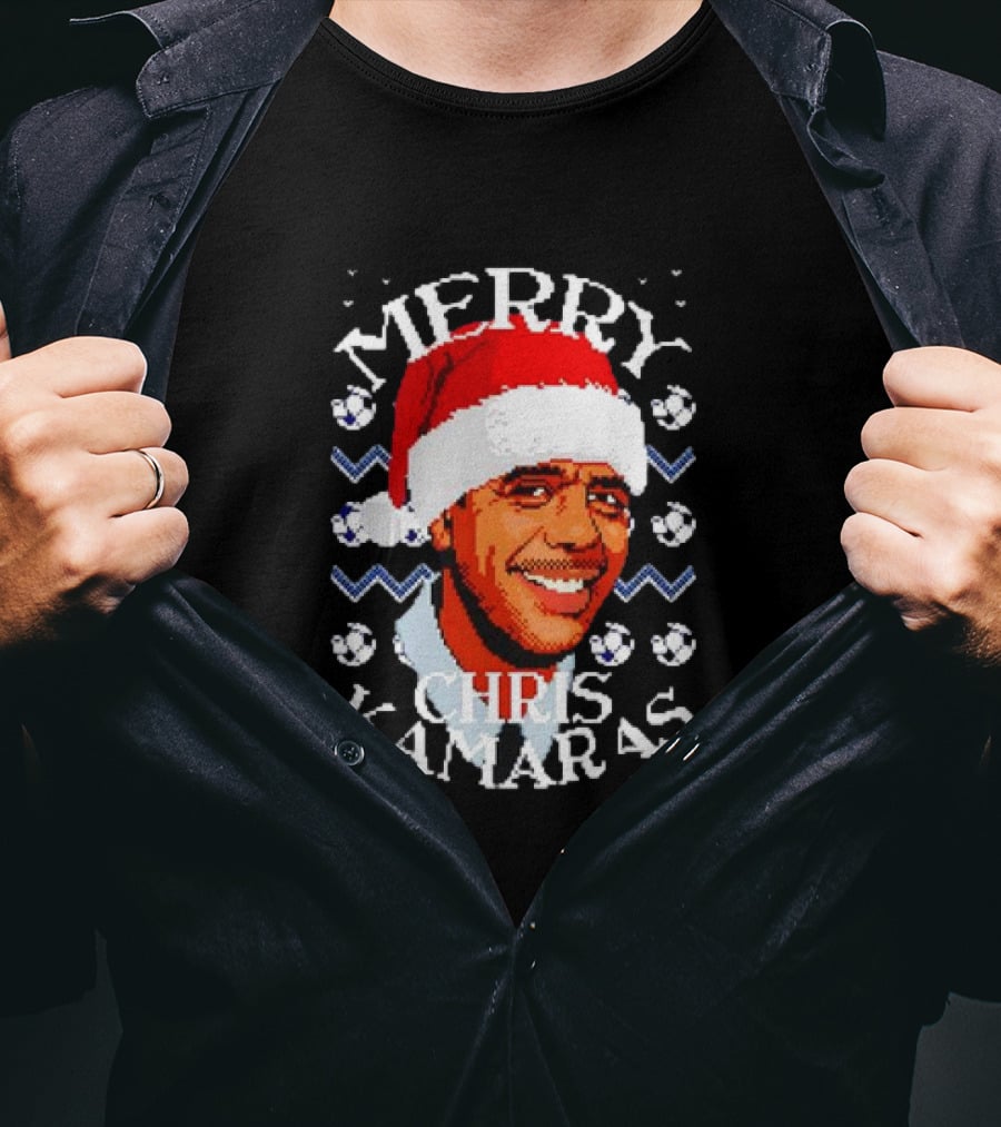 Merry Chris Kamaras Christmas Jumper Santa Hat Soccer Balls T-Shirt
